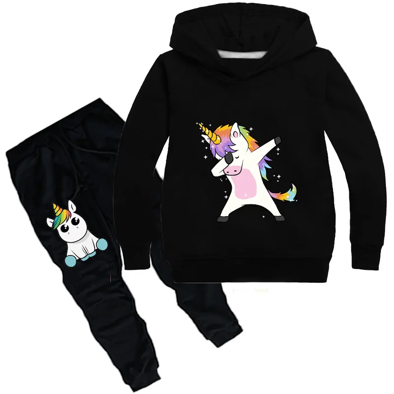 

2018 New Children's Set Boys And Girls Spring And Autumn Unicorn Take Off Gesture Clothing Set Children's Hoodies + Pants 2 Pcs