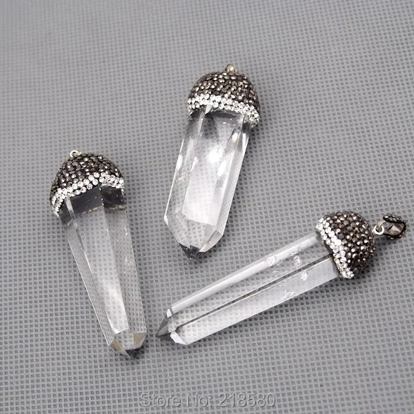 

PM16468 Crystal Point Clear Quartz Pendant Charm with Rhinestone Pave Cap