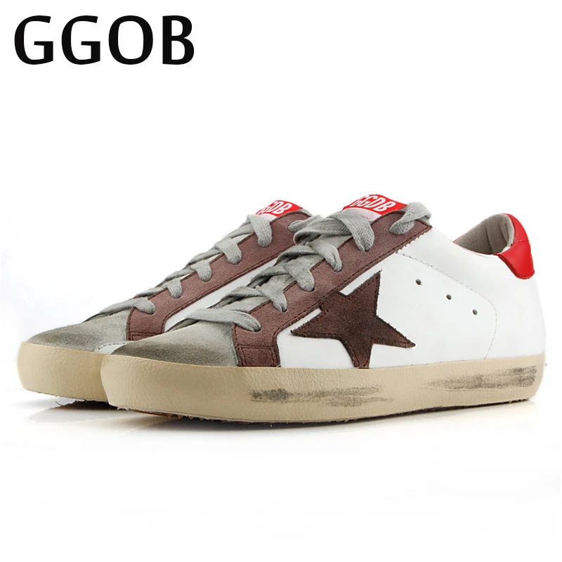 

GGOB Brand 2018 Cowhide Flat Shoes Fashion women Casual walking shoes Breathable Skateboard Handmade Genuine Leather unisex Shoe