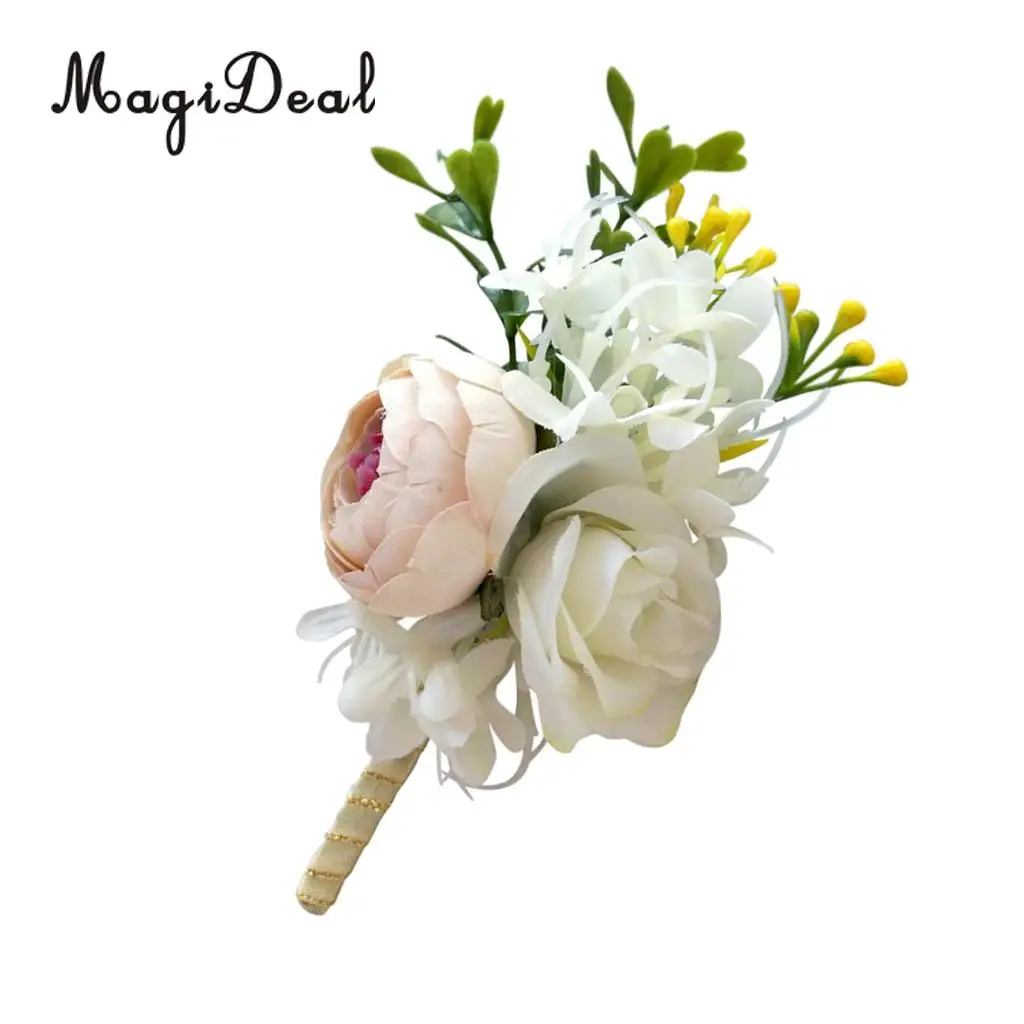 Romantic Wedding Party Rose Silk Flower Boutonniere Corsage Champagne decor