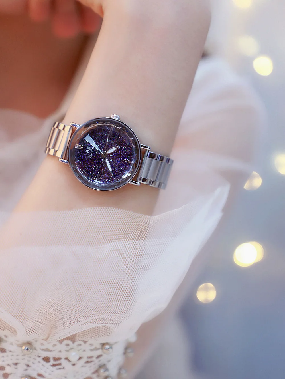 Звездное небо Циферблат Кристалл часы для женщин водонепроницаемый Нержавеющая сталь кварцевые часы римская шкала мульти резки Поверхность Зеркало женские часы