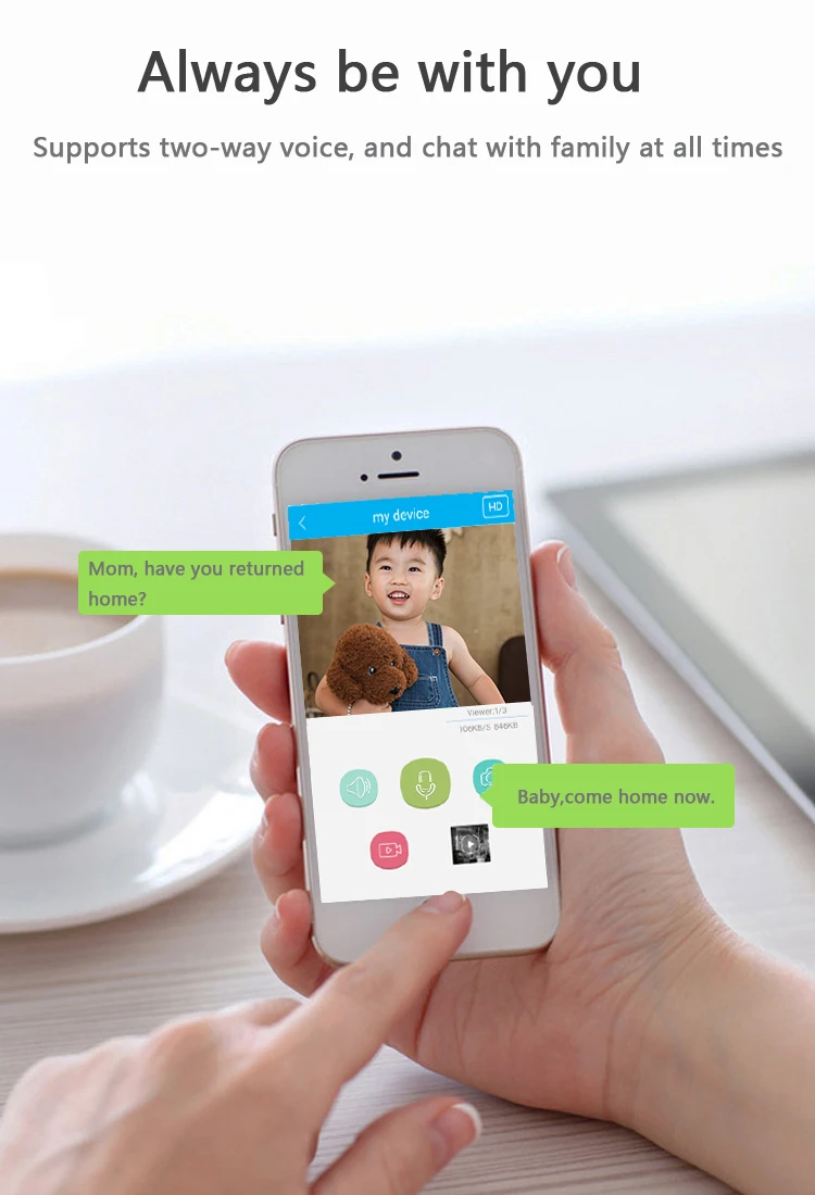 WIFI Smart Baby Monitor with Wide Angle Monitoring Night Vision Motion Detection Free APP Mobile Alarm, Message Push & Sharing_9