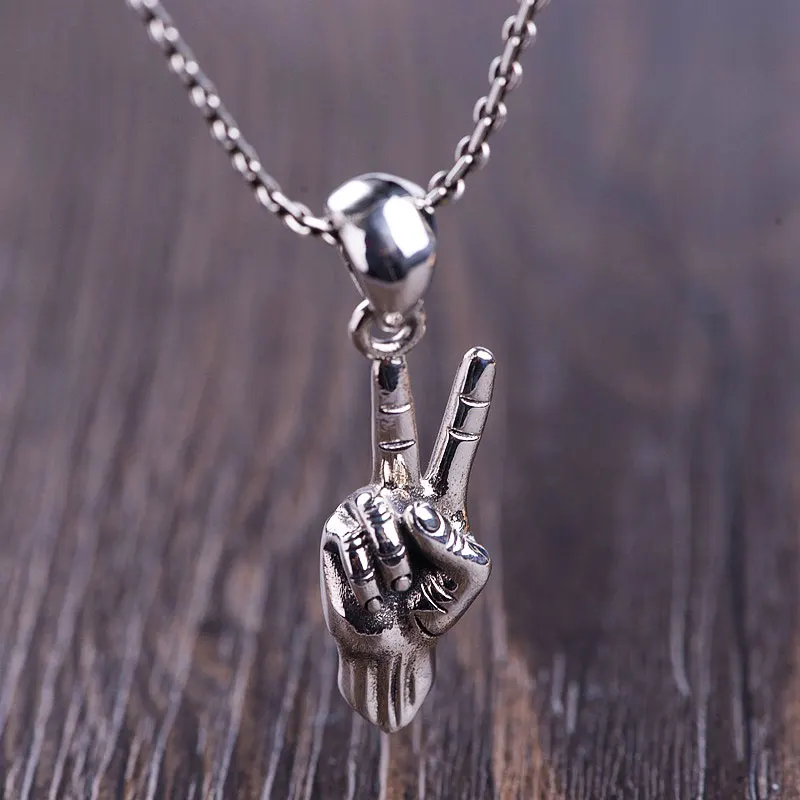 

FNJ 925 Silver victory Pendant Punk Finger Original Pure S925 Thai Silver Pendants for Men Jewelry Making