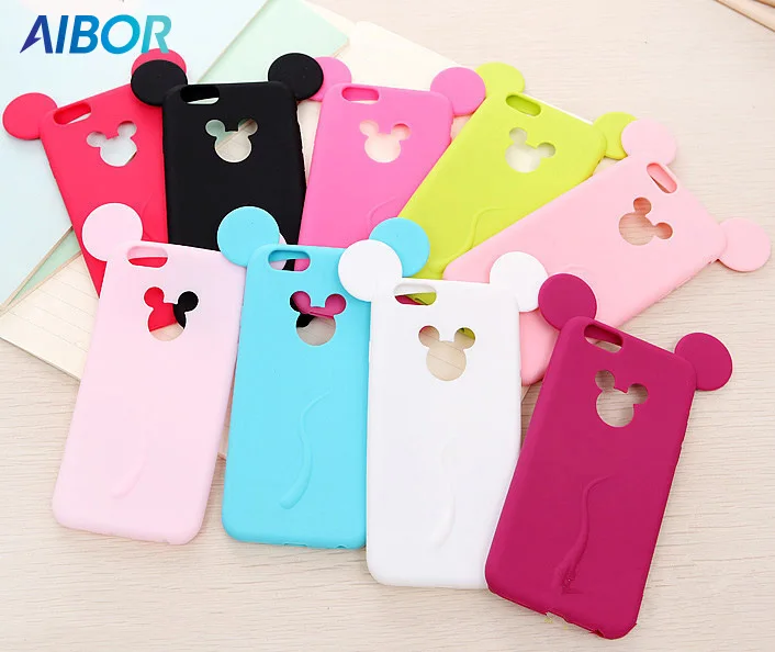 

AIBOR Cute Candy Colors Colorful Soft 3D Mouse Ear Silicone Cartoon Phone Case Cover for iphone 5G 5S SE 6 6S 6 plus 7 8 PLUS