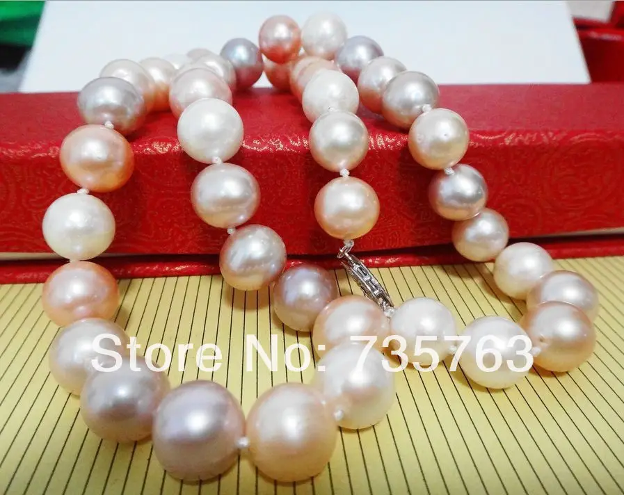 

xiuli 001353 HUGE 18"10-11MM SOUTH SEA GENUINE WHITE GOLD PINK LAVENDER PEARL NECKLACE AAA