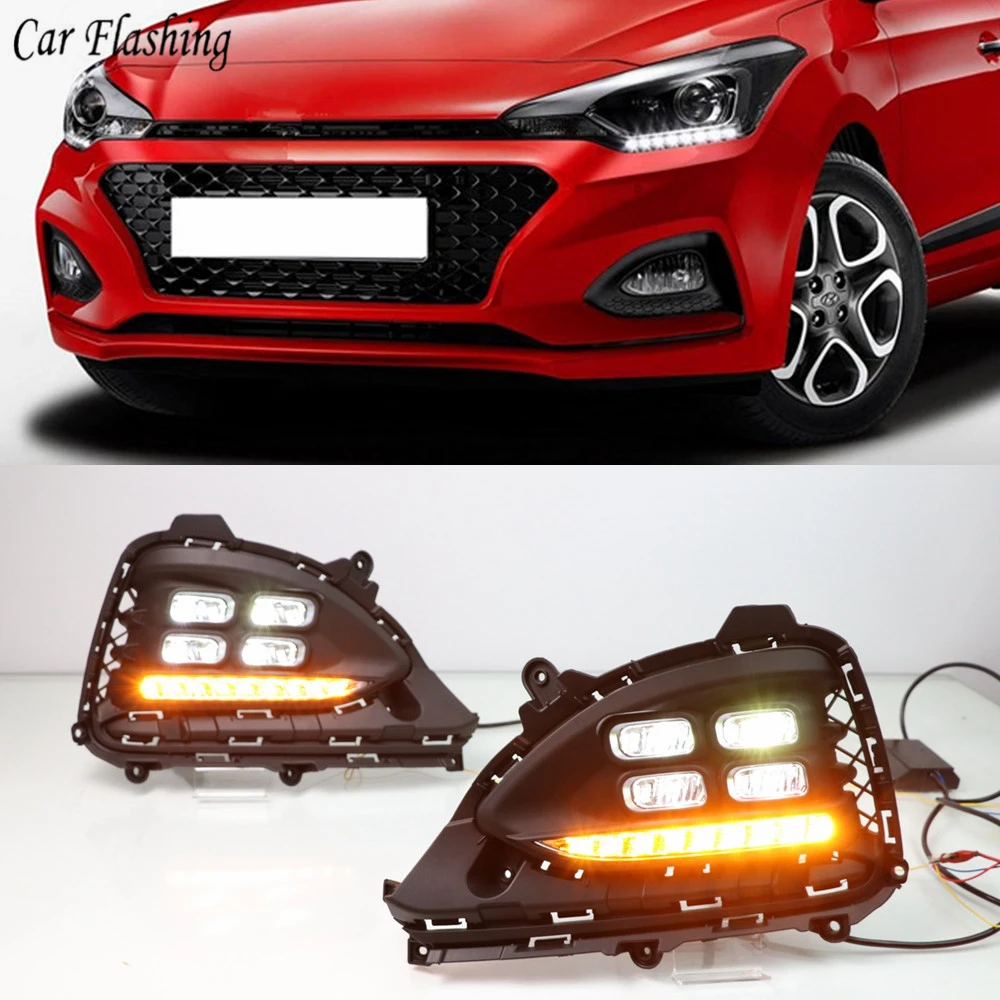 

2PCS LED Daytime Running Light For Hyundai I20 2018 2019 Flowing Turn Signal Function Car DRL Waterproof ABS 12V LED Fog Lamp