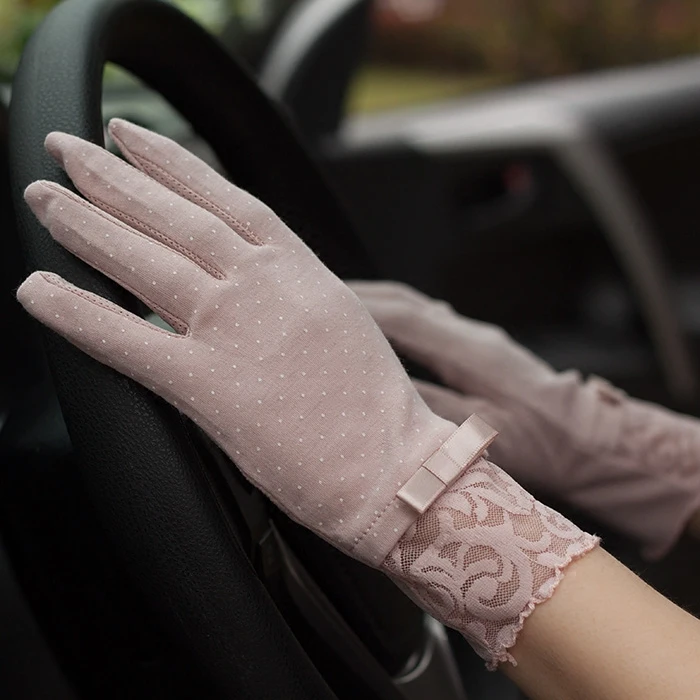 

Lady Summer Lace Gloves Girls Bow Sunscreen Mitten Women's Summer Lace Guantes Touch Screen Luva Feminina Girls Gloves B-8364