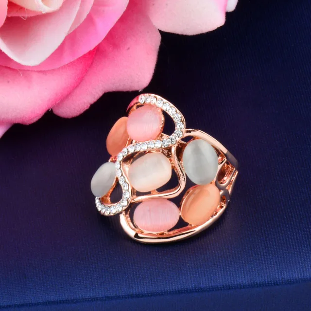 SINLEERY Women Luxury Hollow Multicolor Opal Stone Big Rings Size 7 8 9 Rose Gol SINLEERY Women Luxury Hollow Multicolor Opal Stone Big Rings Size 7 8 9 Rose Gol