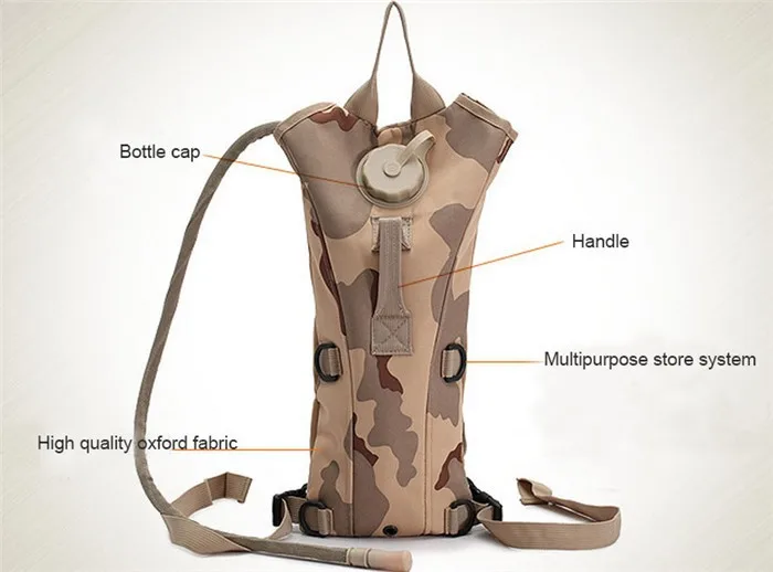 Мужская походная Военная тактическая спортивная сумка Холст кампус дорожный спортивный рюкзак с водным пузырьком рюкзак - Цвет: three sand
