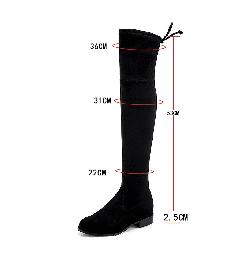 Women Winter Boots Stretch Slim Over Knee Boots With Plush Black Thigh High Shoes Woman Round Toe Winter Black