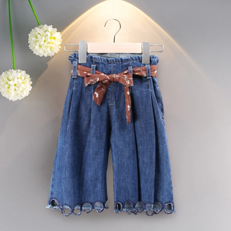 

Girl Wide leg pants 2019 Summer new Korean girl Baby nine points jeans kids foreign gas casual pants 4-10years