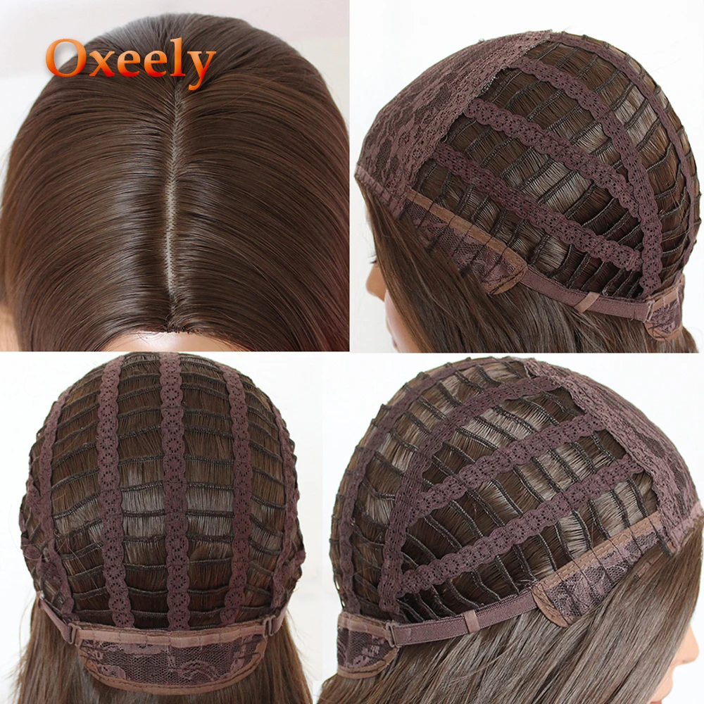 Oxeely Burgundy Long Wavy Hair Synthetic Hair Full Wig Red Natural Body Wave None Lace Wig Heat Resistant Deep Parting for Women