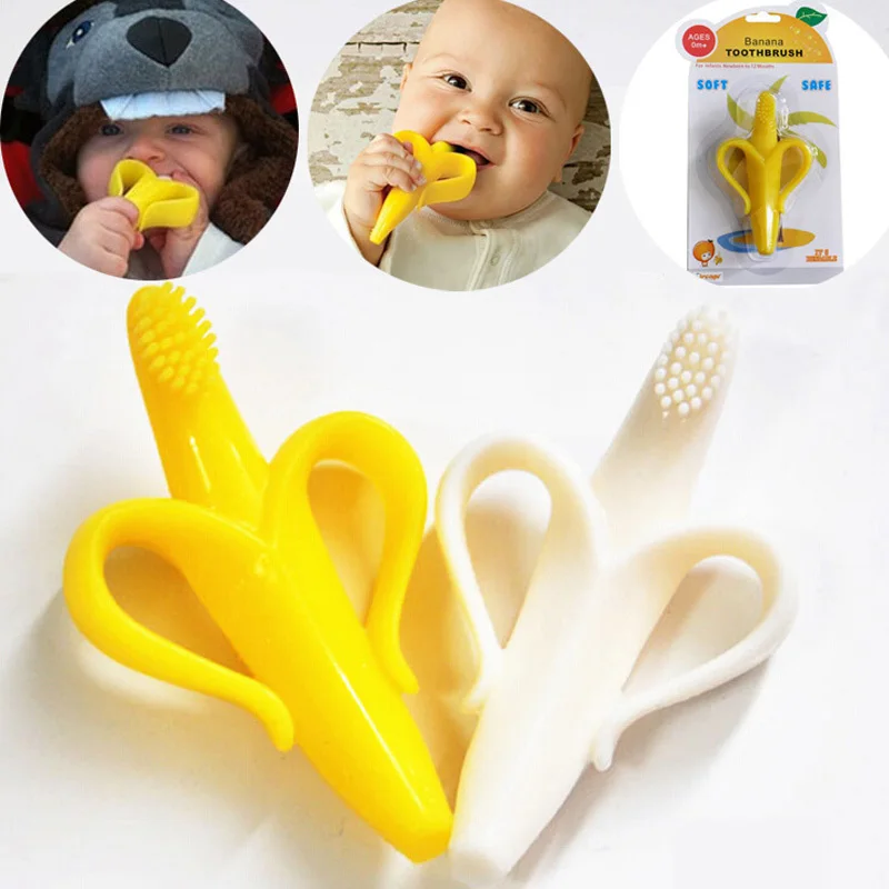 Silicon Banana Bendable Baby Teether Training Toothbrush Safe Babies ...