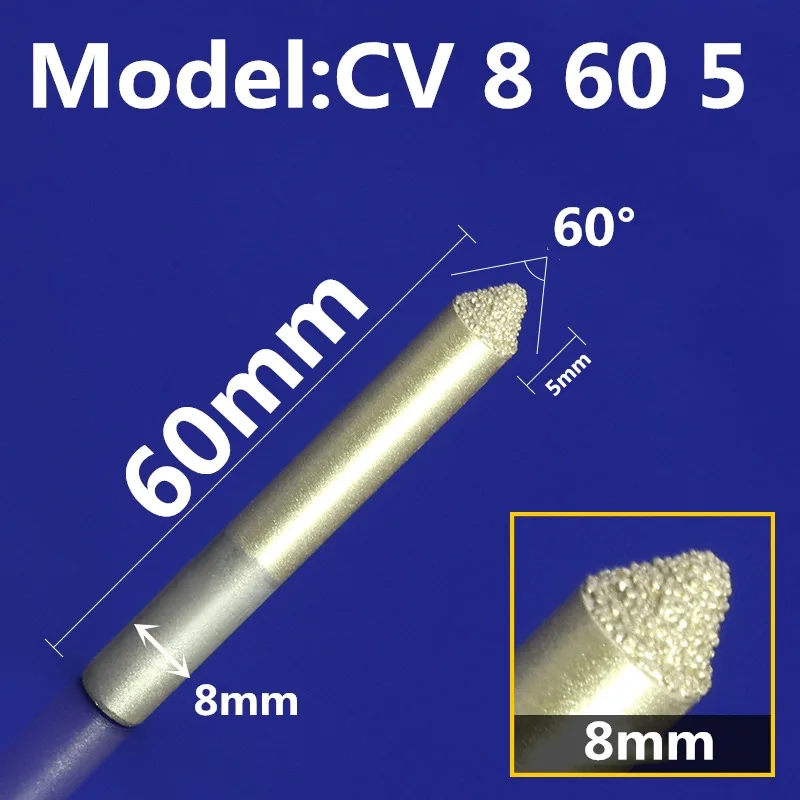 1PCS-CNC твердосплавная плавящая мраморная Концевая мельница, Bluestone и песчаник Фрезерный резак, алмазная и нефритовая гравировальная фреза - Длина режущей кромки: CV8 60 5