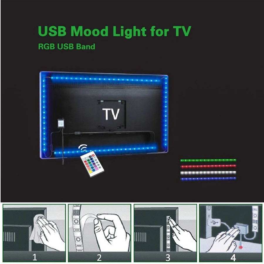DIY 5 в USB светодиодная подсветка под шкаф 1 м 2 м 3 м RGB гибкий светодиодный ленточный светильник ТВ ПОДСВЕТКА ПК HD ТВ фон смещение декоративный светильник ing