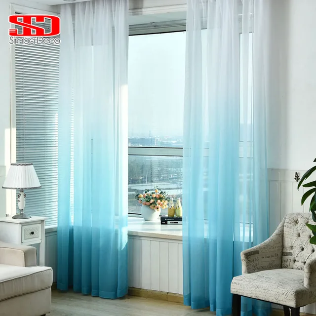 Farbverlauf Blau Tüll Vorhänge für Wohnzimmer Kinder Schlafzimmer ... Farbverlauf Blau Tüll Vorhänge für Wohnzimmer Kinder Schlafzimmer ...