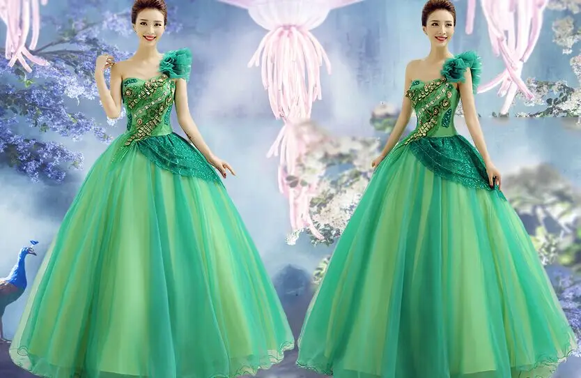 

green/hot pink lace beading ruffled ball gown medieval dress Renaissance gown queen Victoria Marie Antoinette/ Belle Ball