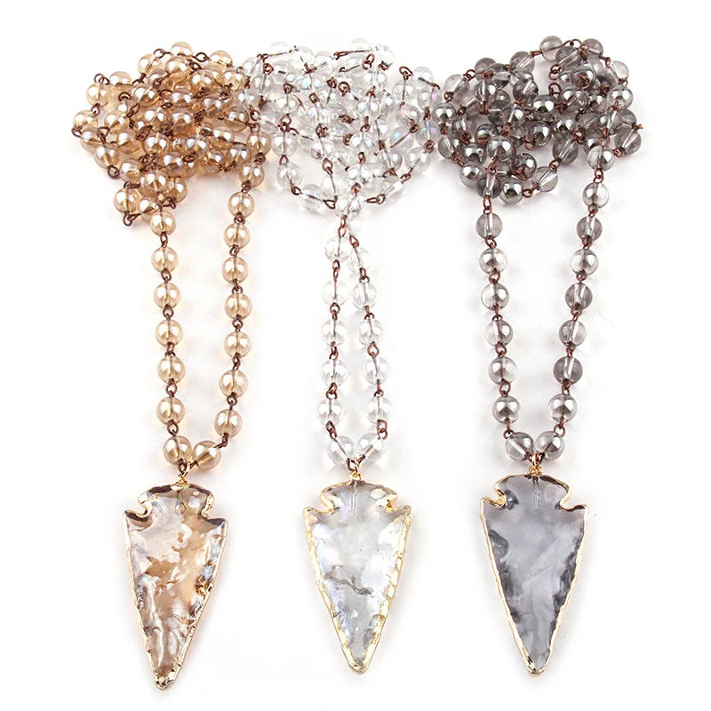 Модные богемные ювелирные изделия 8 мм стеклянные четки цепочка кристалл подвеска в форме стрелы ожерелья