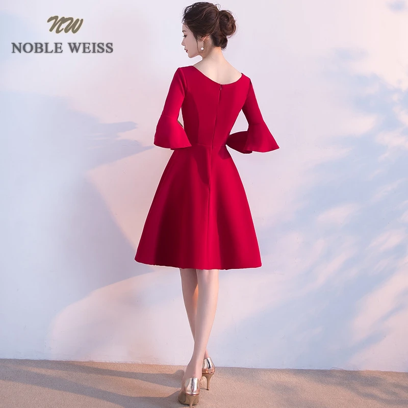Благородное элегантное темно-красное платье WEISS с круглым вырезом, вечернее платье, Короткое атласное платье для выпускного вечера с короткими рукавами