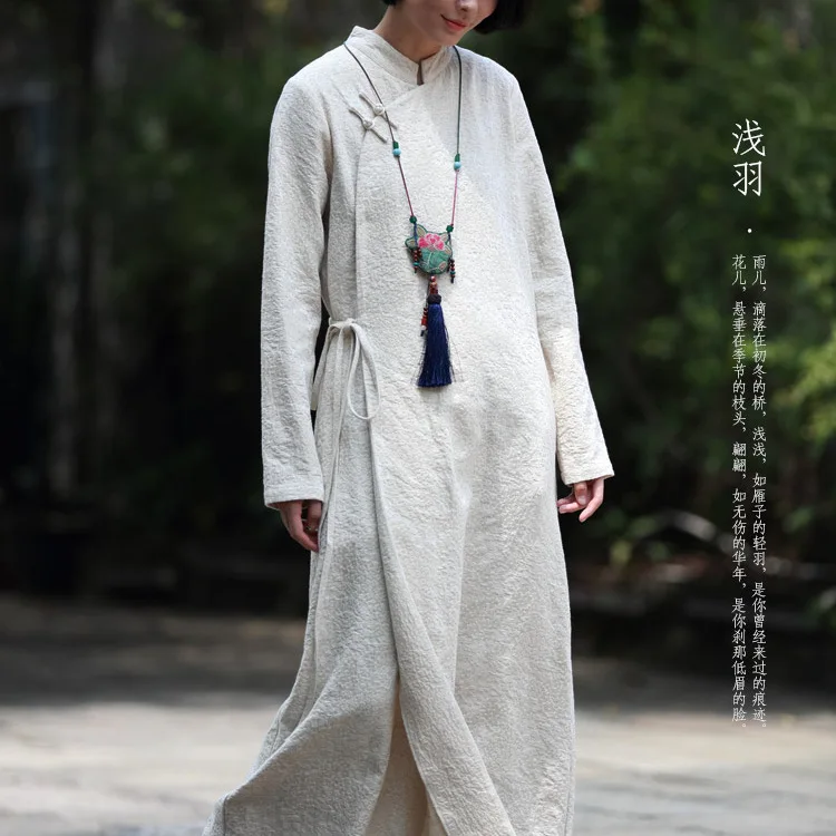 

2019 Spring New Arrival Maxi Dress Original Design Chinese Style Long Loose Jacquard Weave Cotton and Linen Robes Women N178