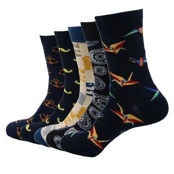 

5 Pair/lot Colorful Men Socks Autumn Combed Cotton Long Casual Socks Set Spring Breathable Male Cotton Socks Business Crew