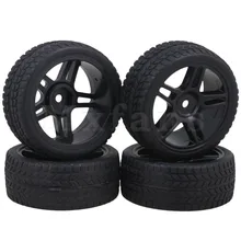 Mxfans 12mm Hex Black Plastic 5 Star Wheel Rims Double Arrow Pattern Rubber Tires for RC