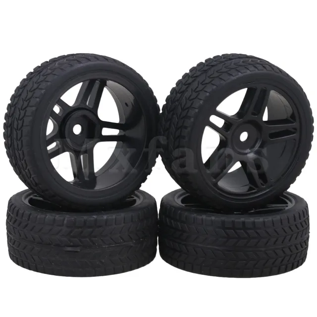 Best Price Mxfans 12mm Hex Black Plastic 5 Star Wheel Rims + Double Arrow Pattern Rubber Tires for RC 1:10 On Road Racing Car Rally Car Pac Best Price Mxfans 12mm Hex Black Plastic 5 Star Wheel Rims + Double Arrow Pattern Rubber Tires for RC 1:10 On Road Racing Car Rally Car Pac