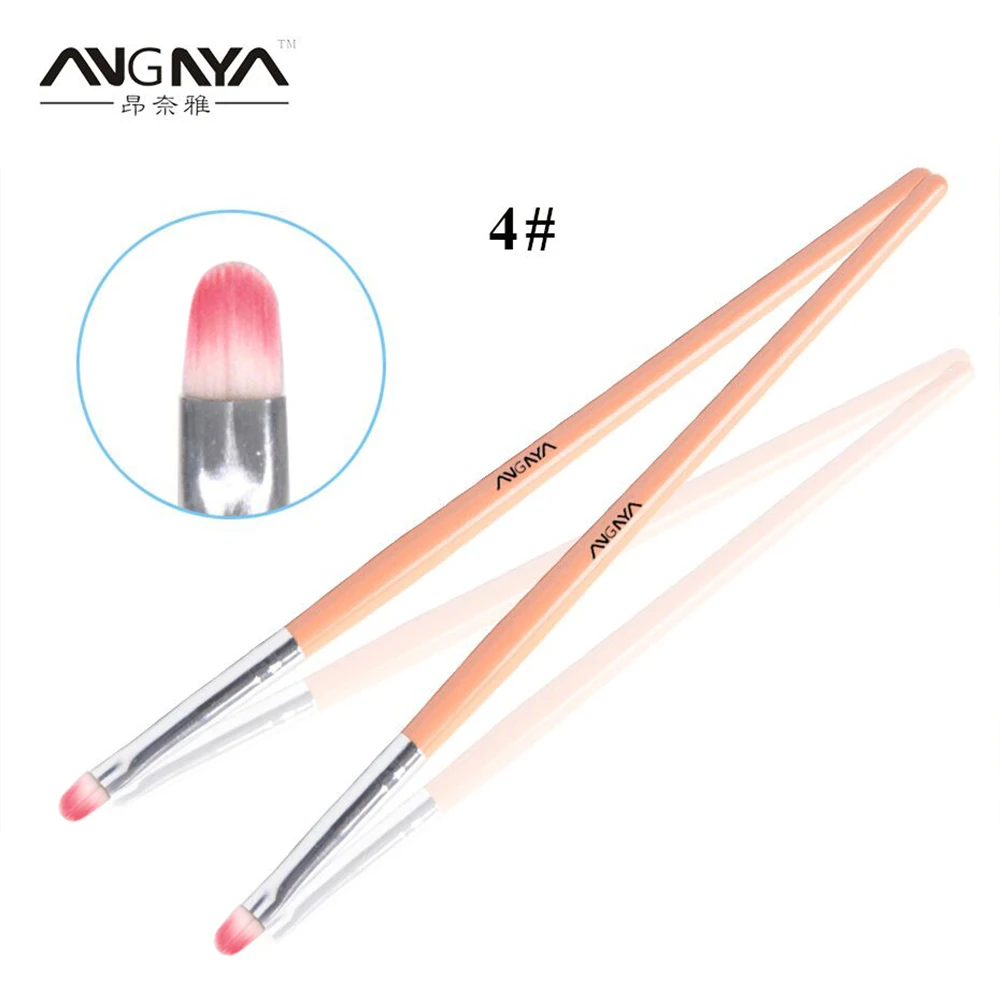 ANGNYA Oval Size 4 UV Gel Nail Brush Pink Wood Handle Double Color
