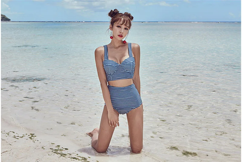 Sexy-High-Waist-Bikini-Women-Swimwear-Bathing-Triangle-Suits-Retro-Plaid-Girls-Back-Tie-With-Bow-Push-up-Padded-Bra-Bikini-Set-SCL577 (17)