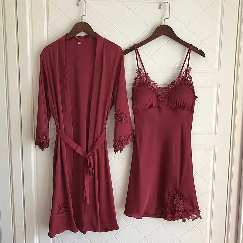 BZEL, шелковое атласное женское платье+ халат, комплект из двух предметов, комплекты для сна, Роскошная сексуальная женская пижама, ночное платье, халат, нижнее белье, нижнее белье - Цвет: 003