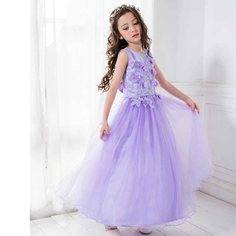 Purple Long Girls Dress for Wedding Fancy Angel Flower Girl Vestido