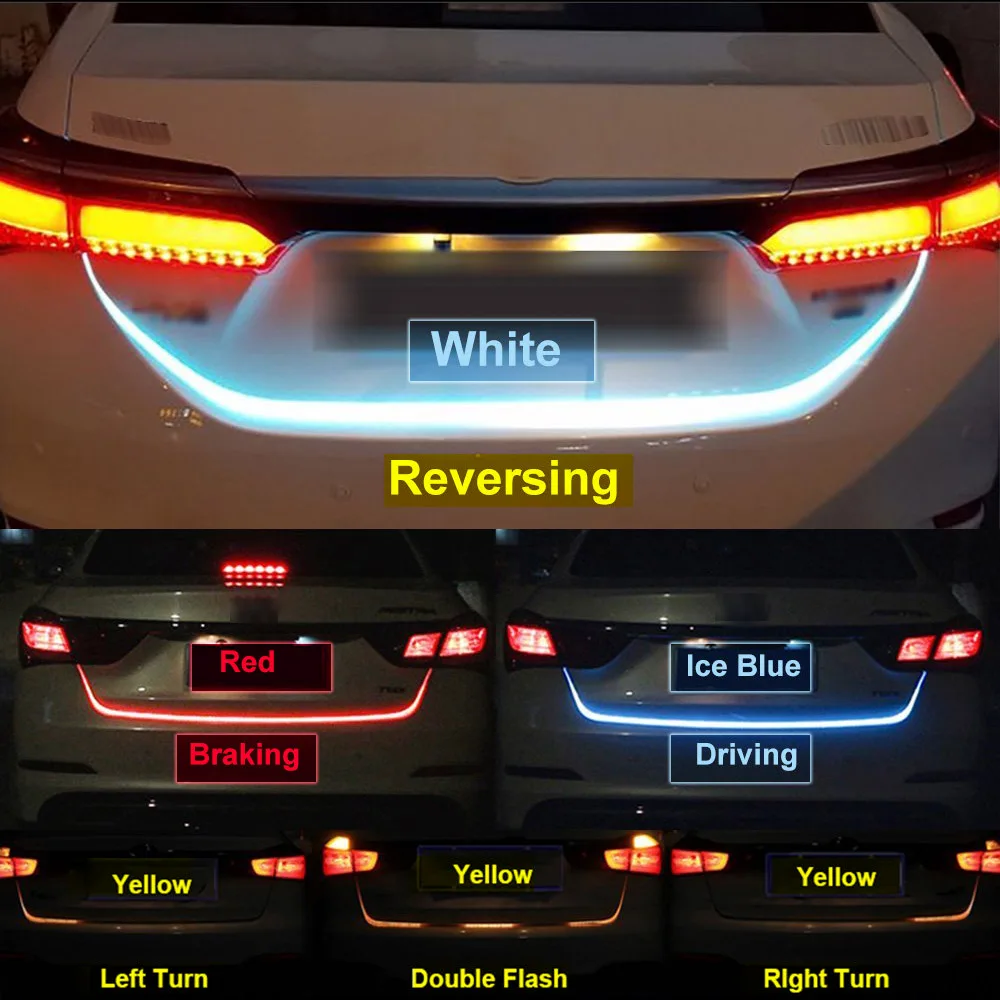 

Additional stop light Flexible Tailgate LED Strip Trunk Tail Brake Running Turn Signal Light Flow Type Ice Blue Red Yellow White