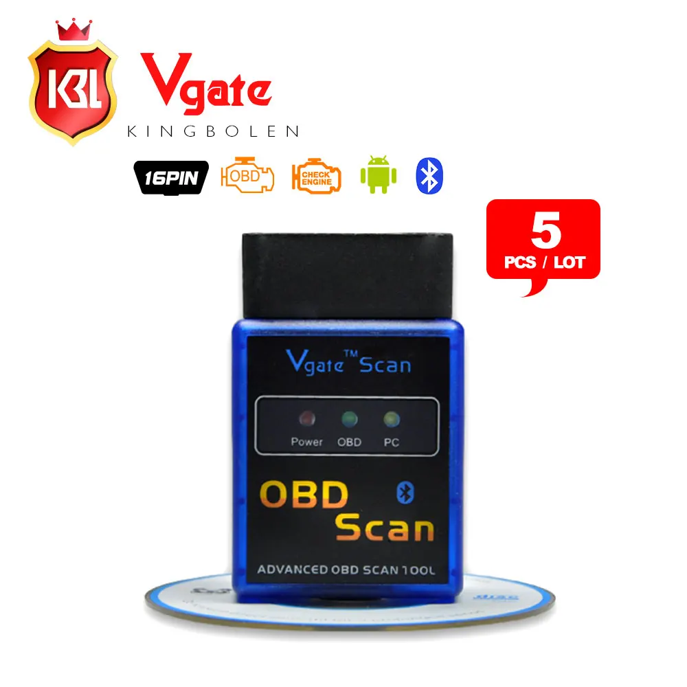 

5PCS/LOT 2017 Top-Rated ELM 327 Vgate Bluetooth Mini327 V2.1 OBD2 Bluetooth Auto Scanner OBD-II Diagnostic Tool