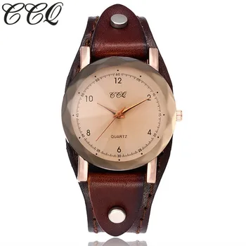 

CCQ Brand Vintage Cow Leather Bracelet Watch Unisex Women Casual Leather Quartz Wristwatches Clock Gift Montre Femme