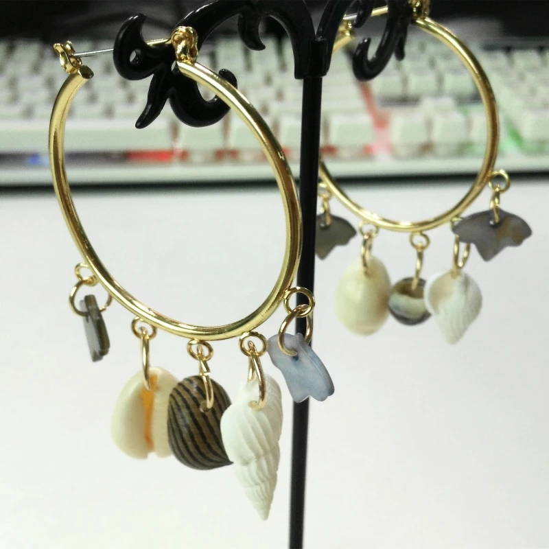 Эффектные za геометрические жемчужные серьги-кольца уникальные необычные сережки в виде ракушек для женщин модные вечерние ювелирные изделия Boho Shell Bijoux - Окраска металла: H06