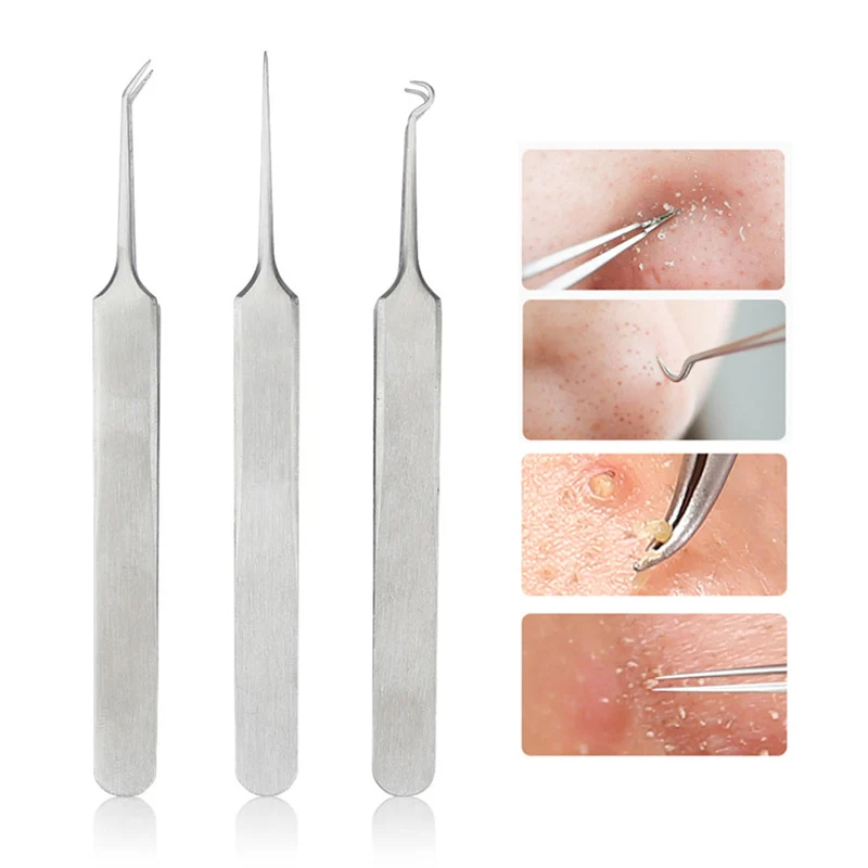 

Acne Blackhead Removal Tweezers Stainless Pimple Spot Comedone Extractor Pointed Bend Gib Head Pore Clean Face Care Tool