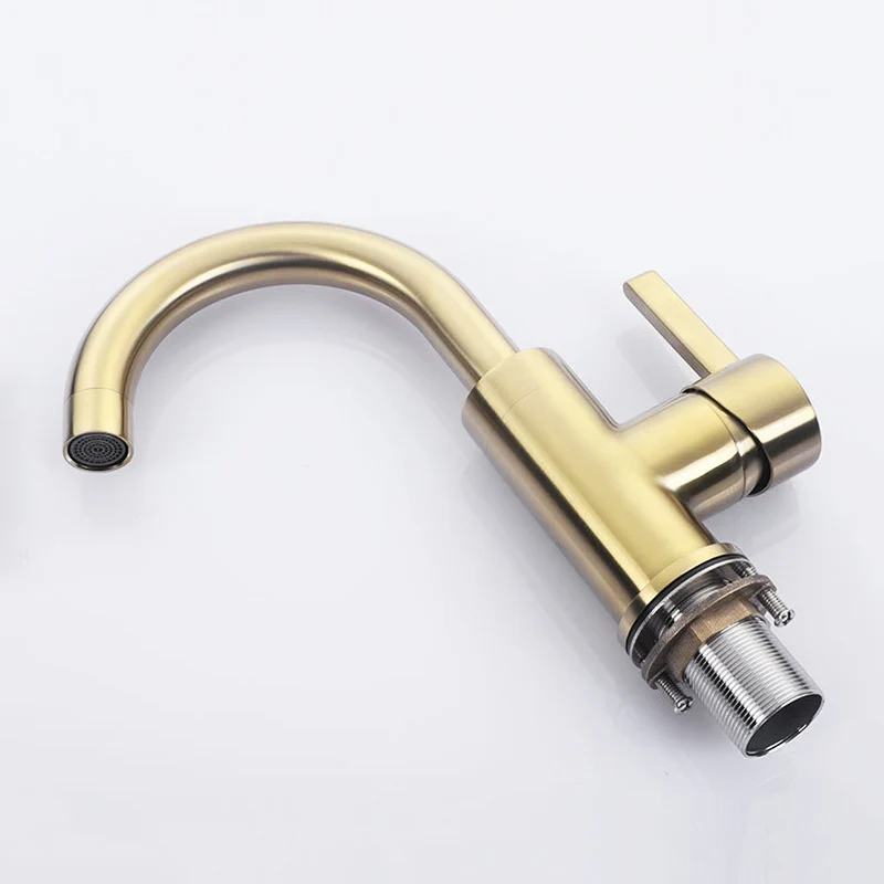US $50.41 Brushed Gold Brass Bathroom Washbasin Faucet Single Handle Cold And Hot Mixer Tap Bathroom Sink Rotation Tap