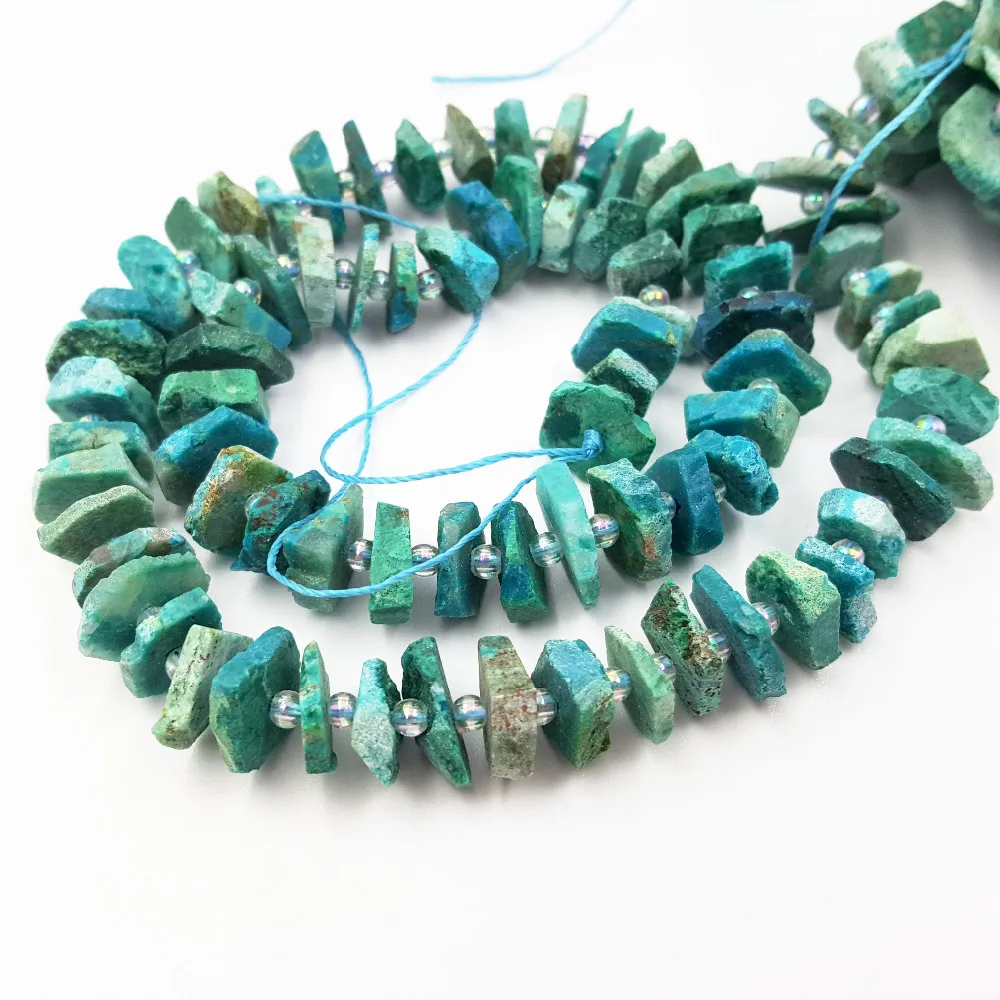 

Lii Ji Natural Chrysocolla Matte Irregular Chip Shape beads Approx 2x8mm-2x11mm DIY Jewelry Making Approx 39cm