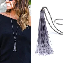 Новинка, винтажное богемное длинное ожерелье с бахромой и кисточкой, Подвеска для женщин, колье, Femme, стекло, бисер, с кристаллами в богемном стиле, ювелирный воротник