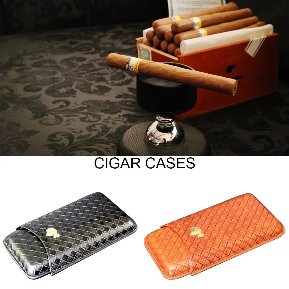 AUGKUN Cohiba модные коричневые кожаные тканый узор 3 чехол для сигар чехол хьюмидор держатель с функцией нарезки хранения портативная Сигара коробка