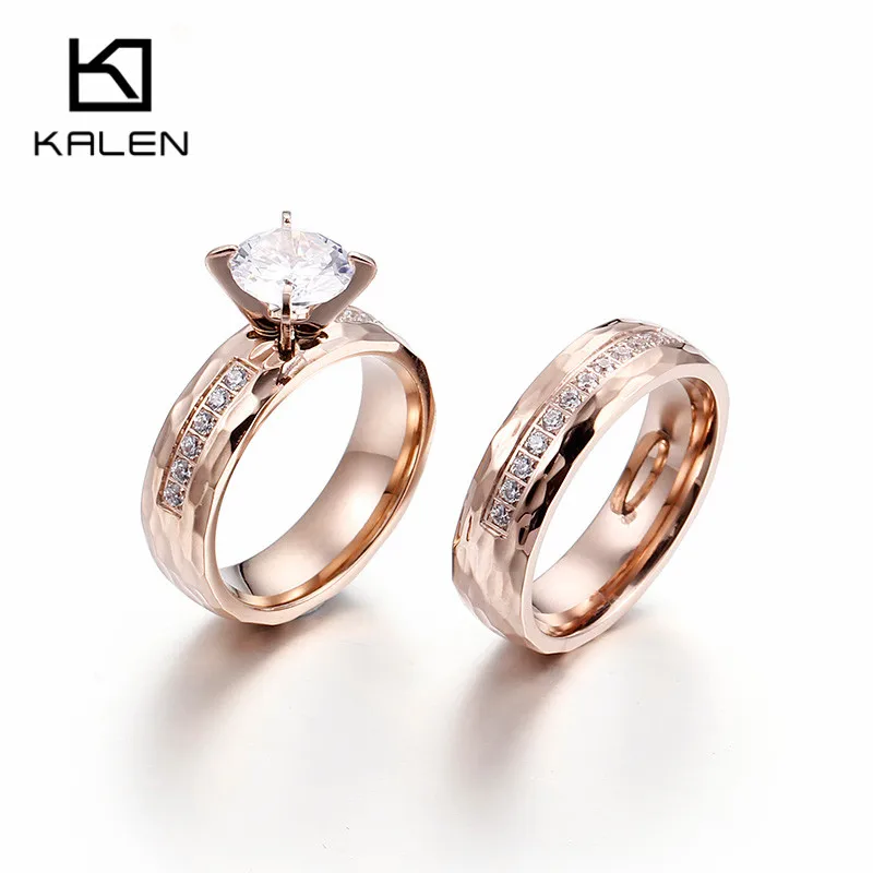 

Kalen Couple Lovers' Rings Stainless Steel Rose Gold 6mm Round Wedding Rings Romantic High Quality Cubic Zirconia Rings Jewelry