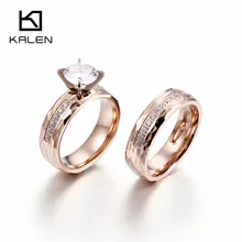 Kalen кольца для влюбленных, нержавеющая сталь, розовое золото, 6 мм, круглые романтичные свадебные кольца, высокое качество, кольца с кубическим цирконием, ювелирные изделия