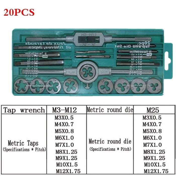 Резьбовая Метрическая резьба, Метчики и штамповочный ключ, набор, используемый для электрических инструментов для обработки моделей, ручная работа, сделай сам - Цвет: 20pcs