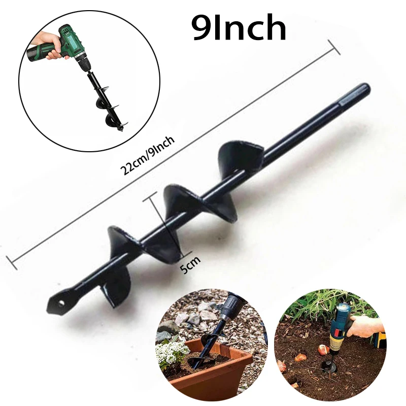 

9 Small Earth Planter Spiral Drill Bit Post Hole Digger Power Garden Auger Kit Flower Planter Bulb Planting Hole Digger Tool
