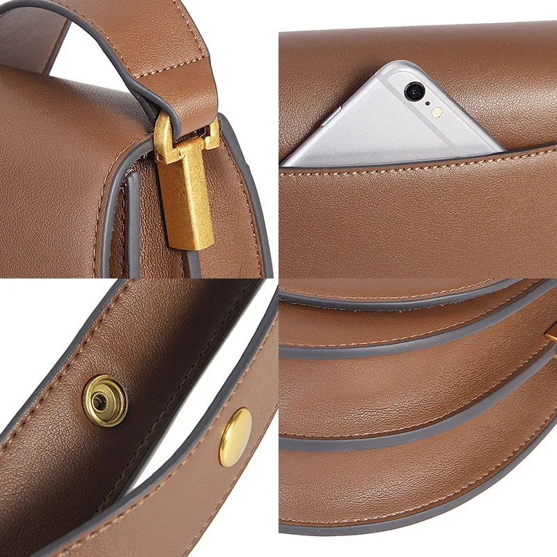  Zency New Fashion Handbag 100% Genuine Leather Retro Women Messenger Bag Horseshoe Buckle Simple Se