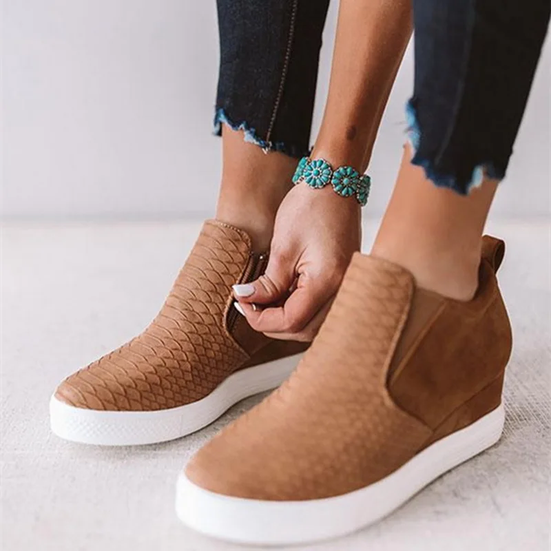 ADISPUTENT Women Sneakers Breathable Wedges Platform Vulcanize Shoes Woman Pu Leather Women Casual Shoes Tenis Feminino