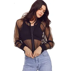 Sexy Transparent Mesh Sheer Jackets 2018 Summer Thin Long Sleeve Brief Outwears Women Zipper Beachwear Coats Sexy Transparent Mesh Sheer Jackets 2018 Summer Thin Long Sleeve Brief Outwears Women Zipper Beachwear Coats