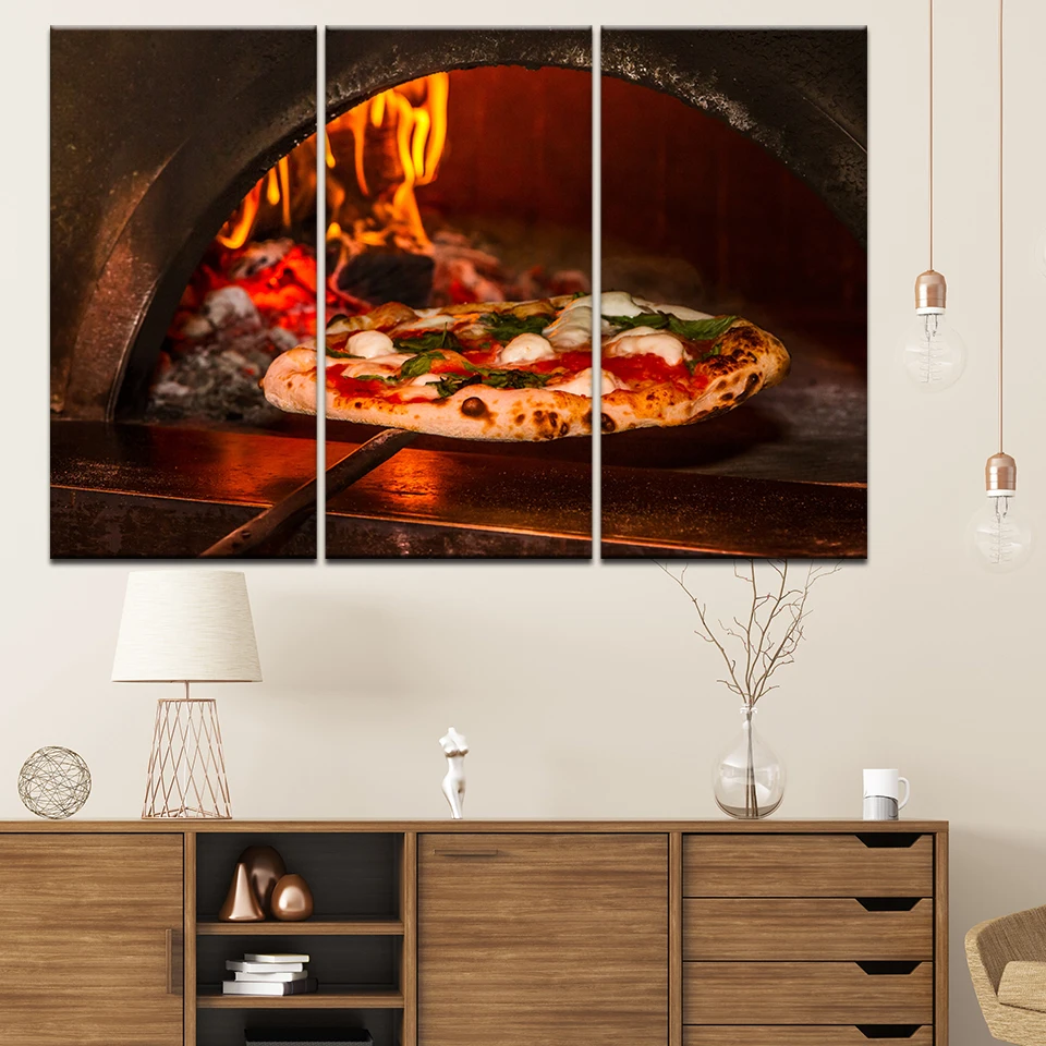 

Canvas Painting Delicious food Pizza 3 Pieces Wall Art Painting Modular Wallpapers Poster Print for living room Home Decor