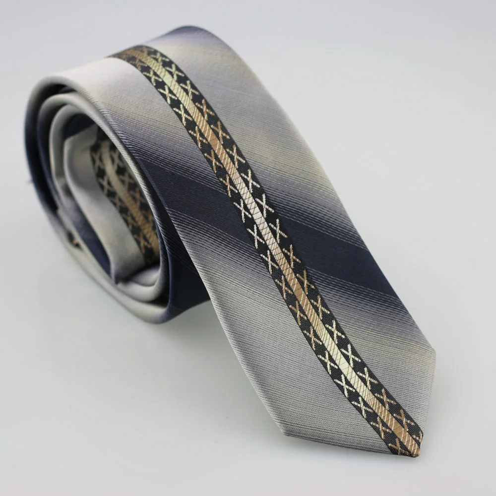 YIBEI Coachella Ties Black Gray With Brown X Mark Designer Vertical Striped Necktie Slim 2015 Jacquard Woven Corbatas 6cm | Аксессуары