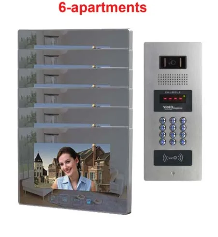 

ZHUDELE New Arrival Building Multi-apartment 7" TFT Monitor Video Door Phone Video Intercom System for 6 Homes Password&ID Card